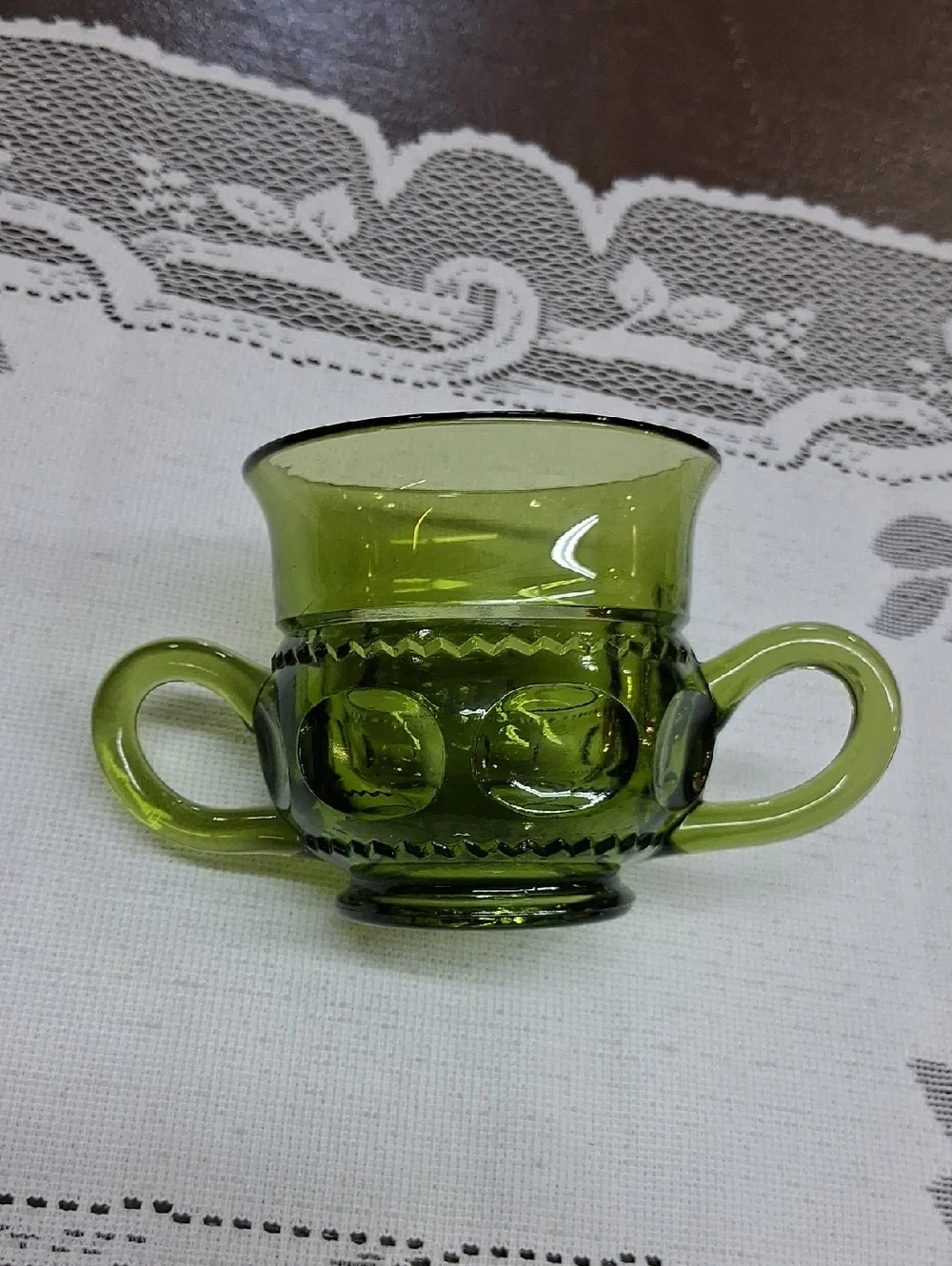 Indiana Glass Sugar Bowl in the King's‎ Crown Thumbprint pattern.
